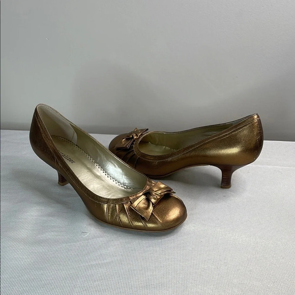 Naturalizer Bronze Metallic Kitten Heel Pumps Bow Toe Genuine Leather 8.5 - Picture 10 of 10